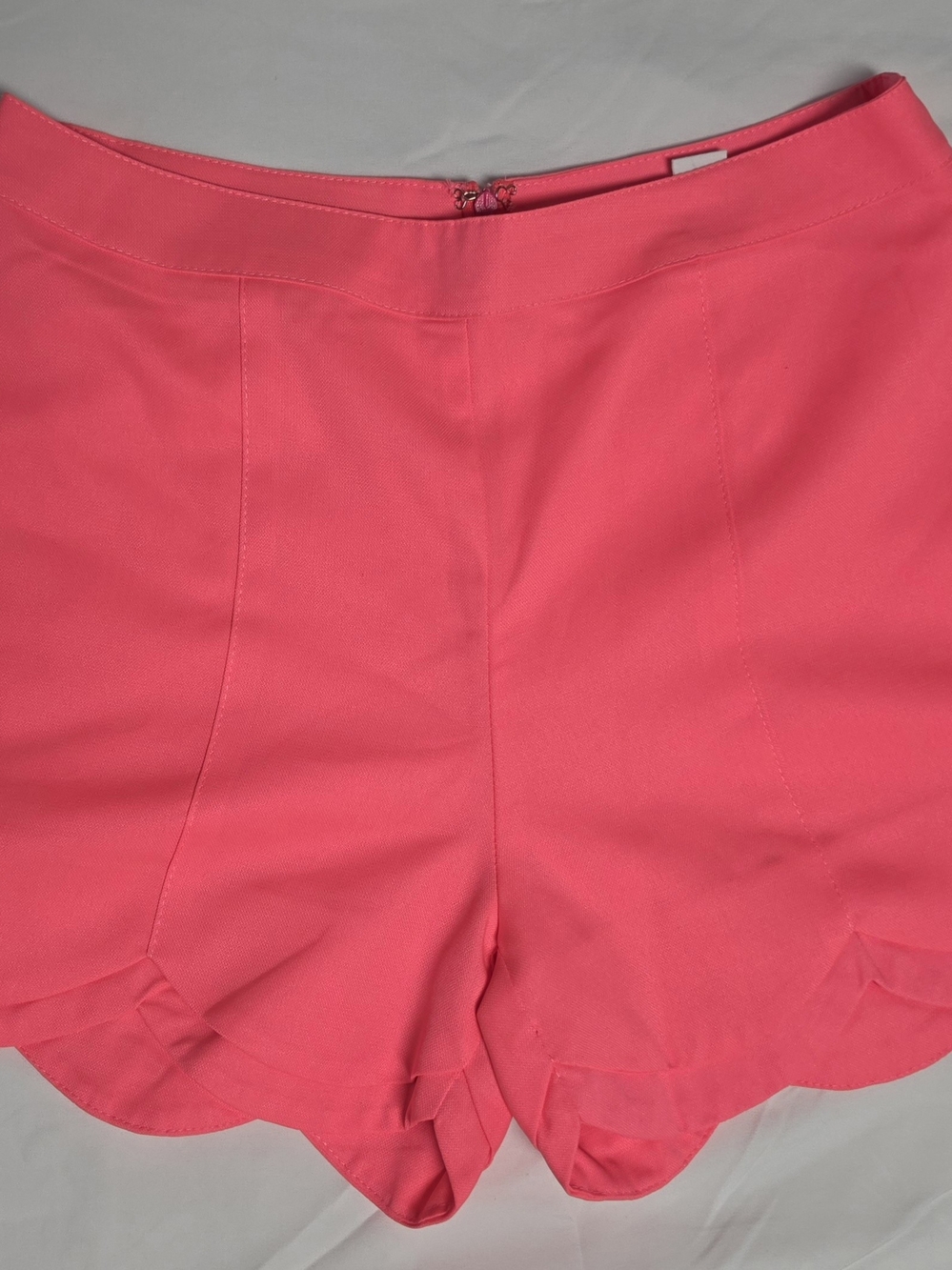 Bright Coral Scallop Hem Shorts